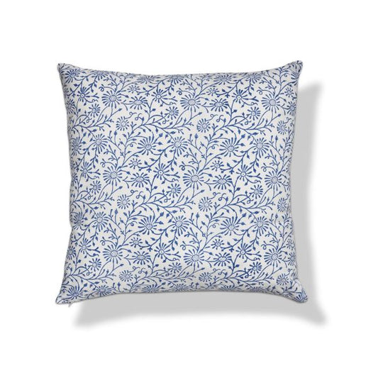 Floral Vine Block Print Pillow - Blue Multi