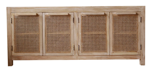Mango Wood and Cane Sideboard with Shelf