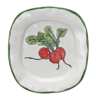 Hand Painted Stoneware Plate w/ Vegetable/Herb & Green Rim II
