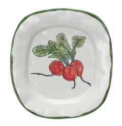 Hand-Painted Stoneware Plate w/ Vegetable/Herb & Green Rim II
