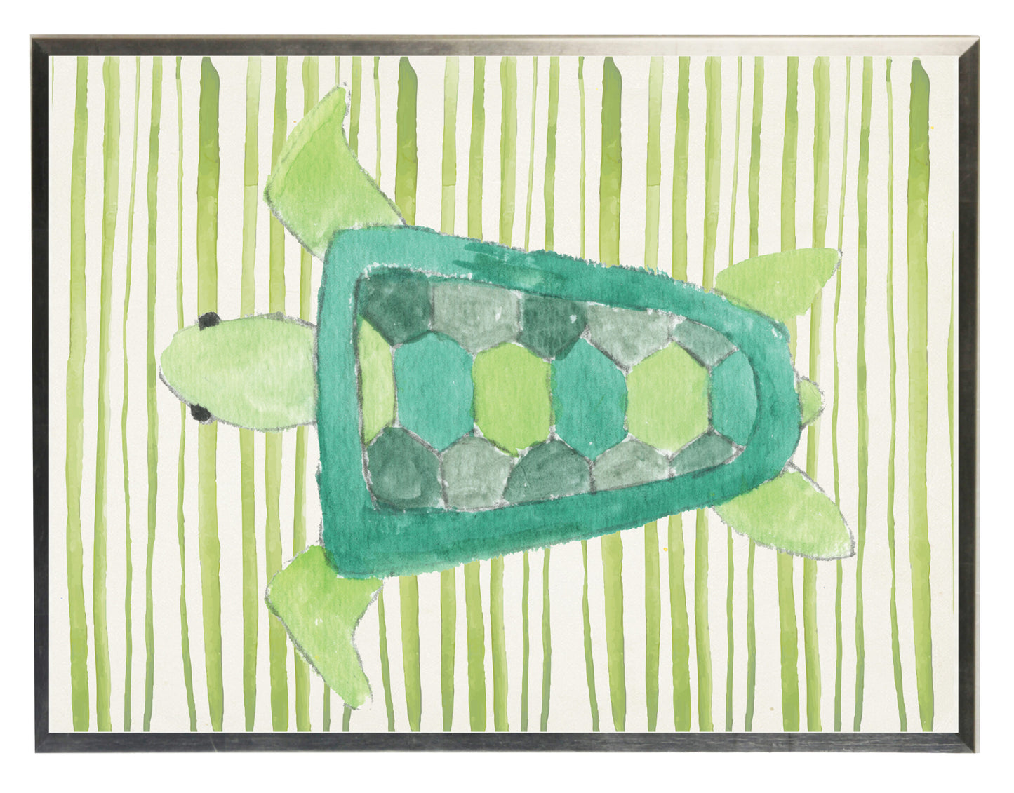 Watercolor Turtle on Striped Background - Online Only