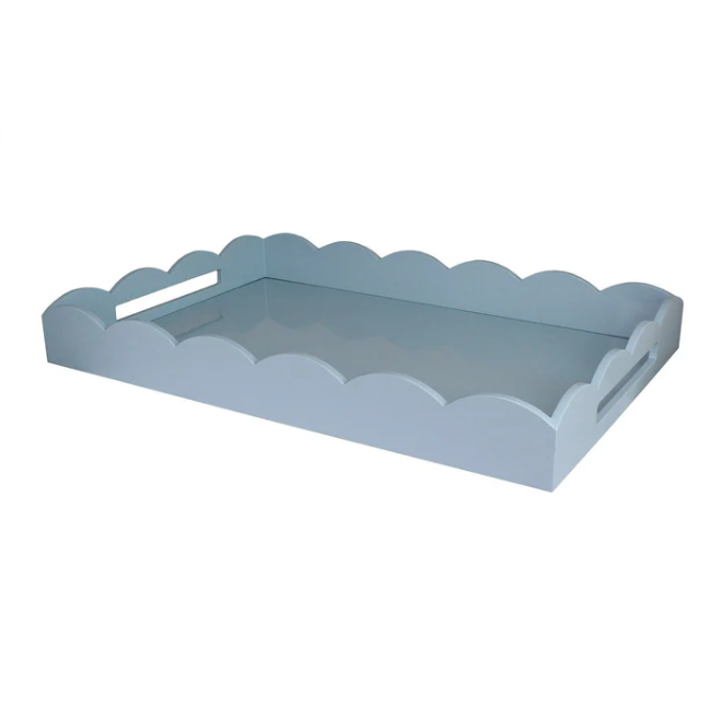 Pale Denim Large Lacquered Scallop Ottoman Tray