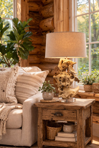 Bleached Teak Accent/Desk Table Lamp
