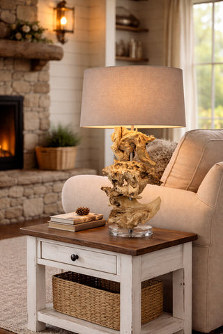 Bleached Teak Accent/Desk Table Lamp
