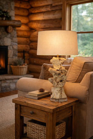 Bleached Teak Accent/Desk Table Lamp
