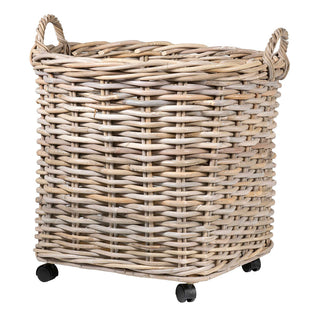 Mona Round Rattan Storage Baskets with Wheels Large
