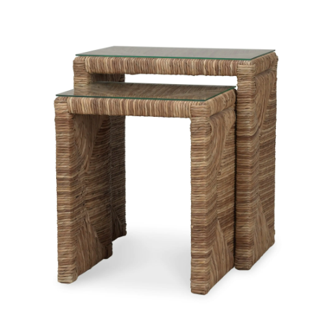 Tuscan Rush Nesting Table w/ Tempered Glass