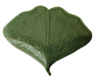 Debossed Stoneware Gingko Leaf Shaped Plate - Large