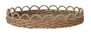 Decorative Woven Seagrass Scalloped Trays, Natural - Large