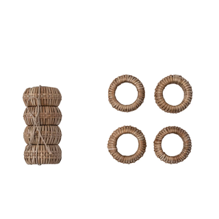 Hand Woven Rattan Napkin Rings, Natural, Set of 4
