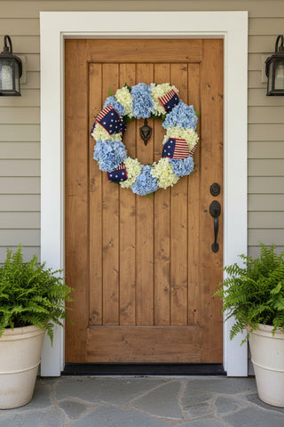 Wreath With American Flag Ribbon
