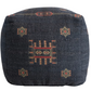 Cotton & Wool Kilim Pouf w/ Embroidered Design, Multi Color