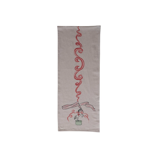 Cotton Chambray Printed Table Runner w/ Carousel Horse & Ribbon Design
