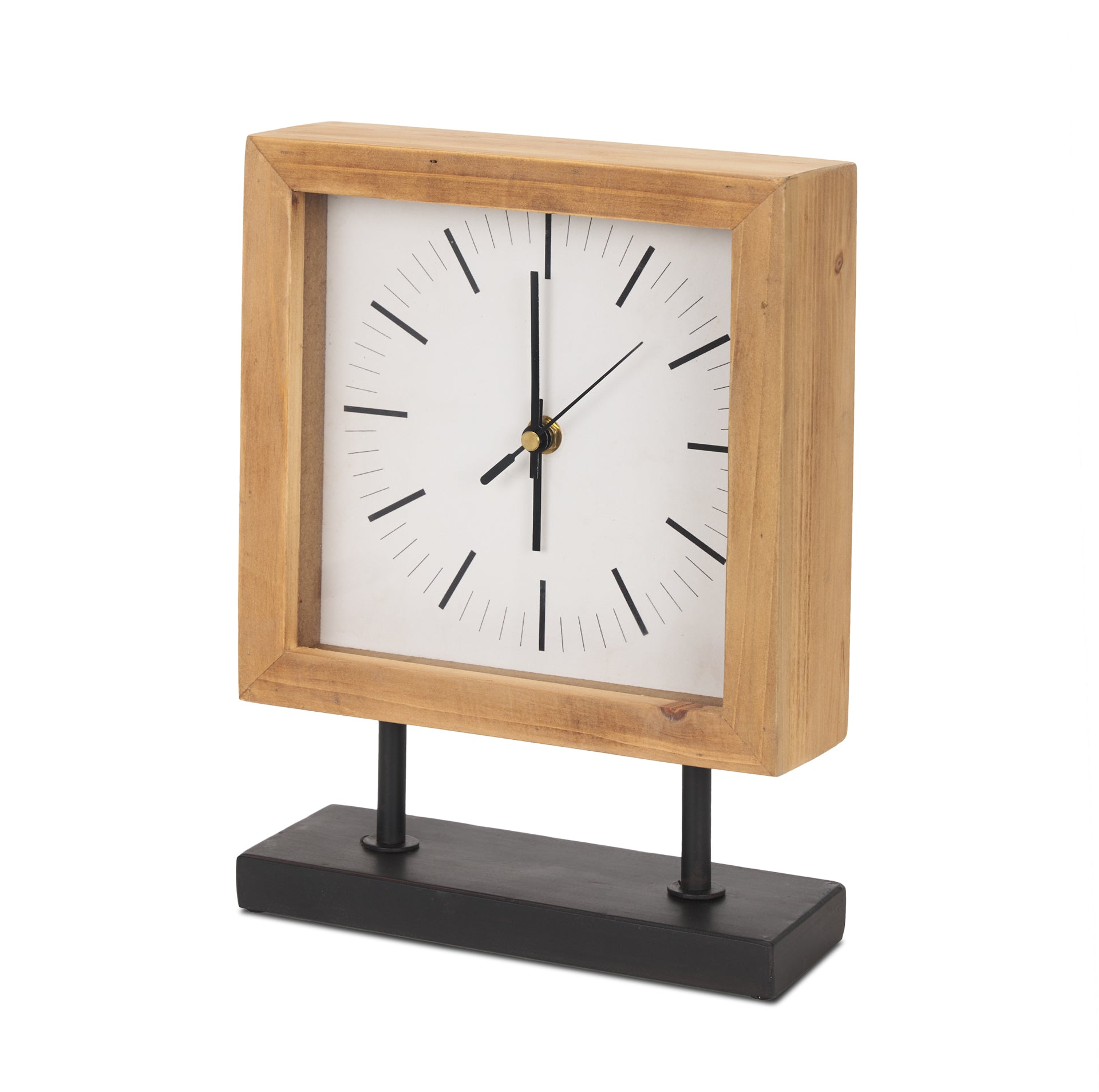 Renaya Light Brown Wood w/ Matte Black Metal Base Table Clock – The ...