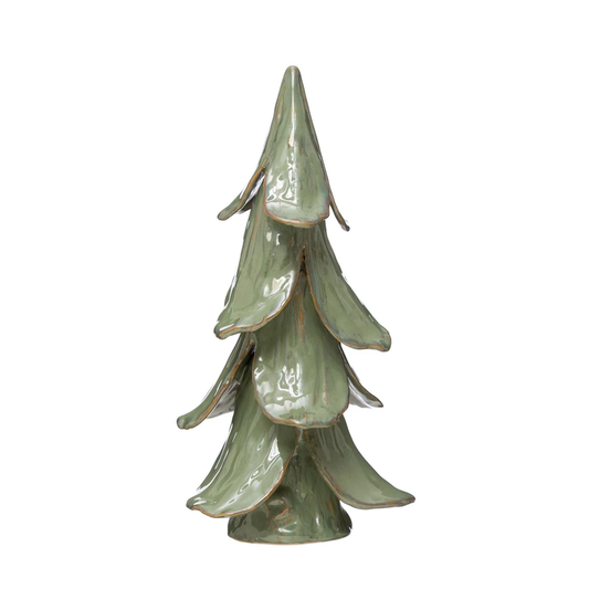 8" Round x 15-1/2"H Handmade Stoneware Tree, Reactive Glaze, Mint Color