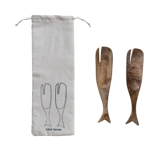 Mango Wood Whale Salad Servers