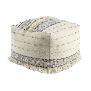 Transitional Striped Indoor Pouf   Blue/Ivory
