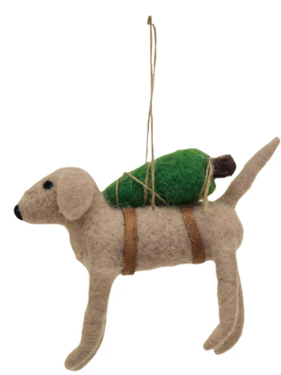 Handmade Wool Felt Dog Ornament w/ Tree/Lights   Tree

