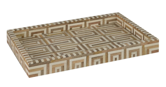 Wooden Rectangle Geometric Tray, 19''W, Natural and White