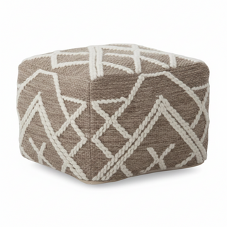 20 Inch Square Brown & Cream Woven Pouf

