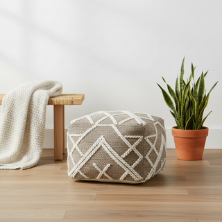 20 Inch Square Brown & Cream Woven Pouf
