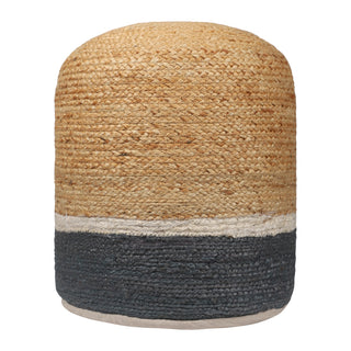 Jute Farmhouse Natural/Gray Hand Woven Cylinder Pouf
