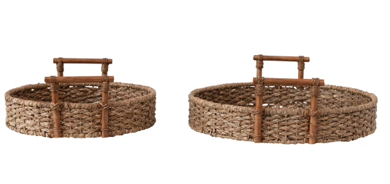 Hand-Woven Bankuan and Rattan Trays with Handles Large