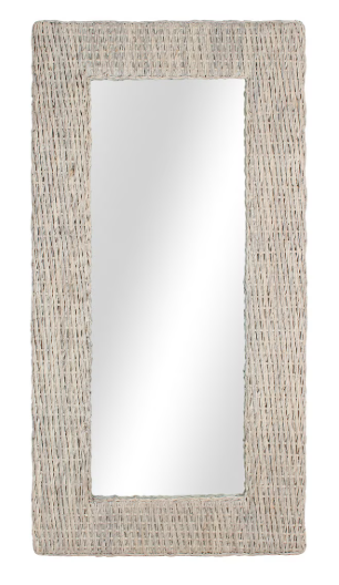 Avalone Leaning Abaca Mirror, 79"H, White Wash