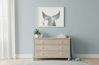 Watercolor Whale Tale with Crab with Geometric Background B
