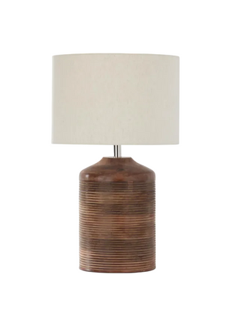27 Inch Grooved Dark Mango Barrel Lamp w/Shade
