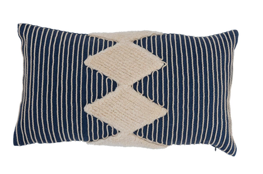 20" x 12" Cotton Tufted Lumbar Pillow with Embroidered Rope Stripes