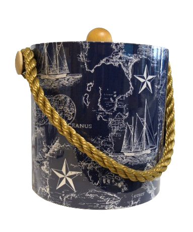 Blue Nautical Map 3 Qt. Lucite Lid w/ Tan Rope Handle