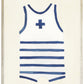 White with Navy Stripe/Cross Men's One Piece Distressed White Shadow Box - Online Only