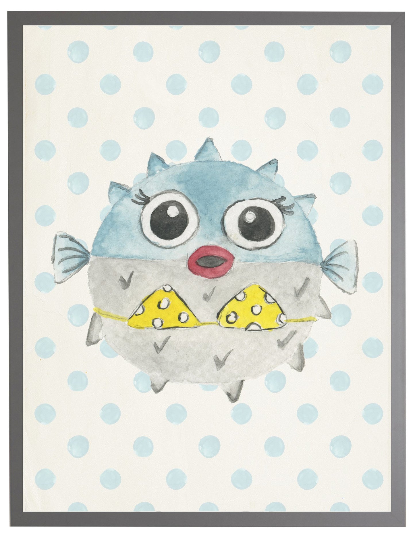 Watercolor Blowfish with Geometric Background A - Online Only