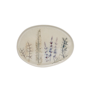 Stoneware Debossed Floral Platter with Glaze
