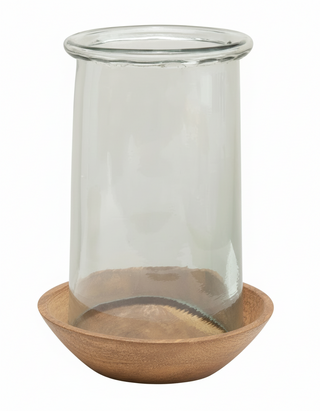 Glass Hurricane with Wood Base
