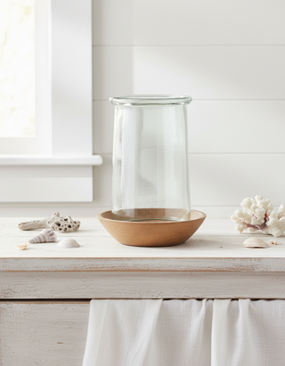 Glass Hurricane with Wood Base
