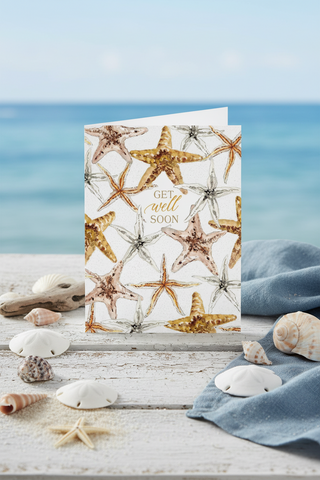 Get Well Soon Coastal Starfish Pattern Greeting Card
