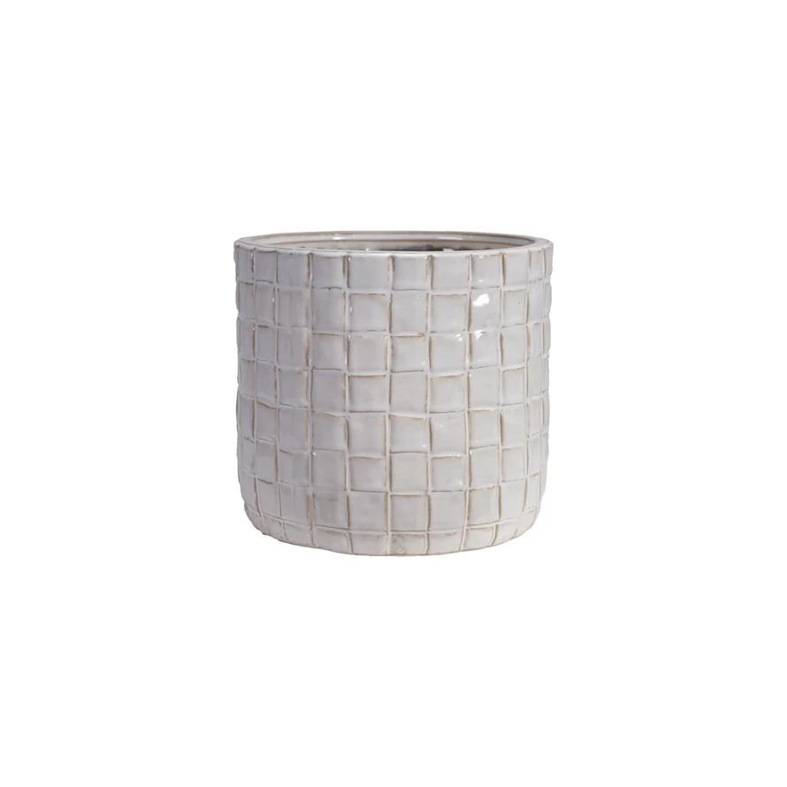 Stoneware Planter with Woven Pattern (Holds 7" Pot)
