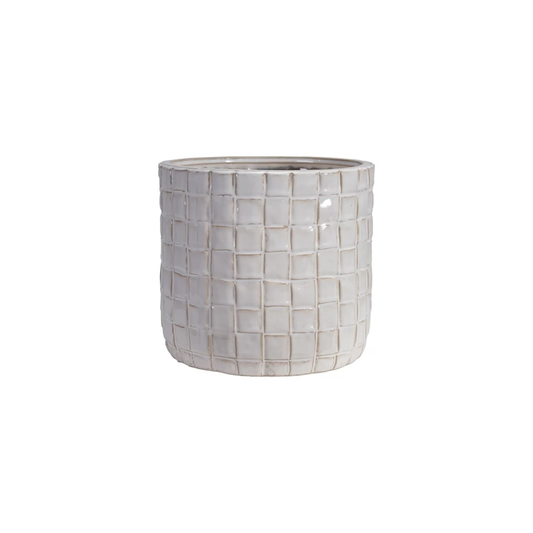 Stoneware Planter with Woven Pattern (Holds 7" Pot)