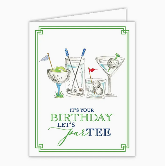 Greeting Card - Handpainted It's Your Birthday Let's ParTEE Golf Cocktails