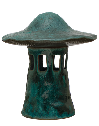 Stoneware Mushroom Lantern w/ Lid, Reactive Glaze
