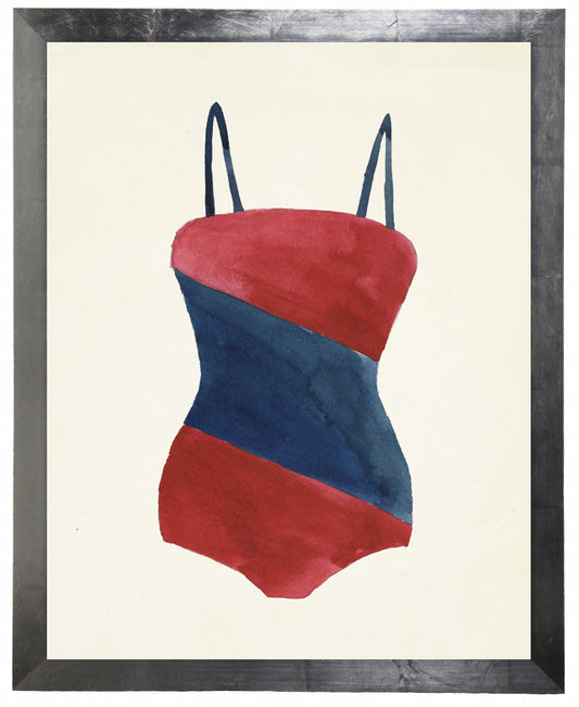 Red Bathing Suit with Blue Diagonal Middle - Online Only