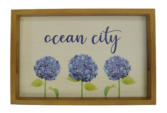 Personalized Hydrangea Wooden Serving Tray - OCEAN CITY