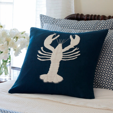 Lobster Indigo Linen Porch Pillow 21x21