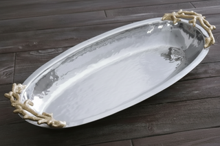 Coral Oval Bowl with Gold Handles
