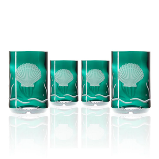 Scallop Shell Twice Around Teal 12oz Tumbler Glass | Set of 4
