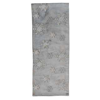 Cotton Blend Velvet Table Runner with Embroidered Snowflakes & Beads
