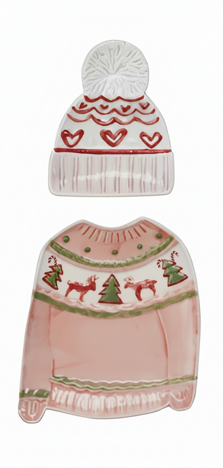 Sweater Shaped Plate with Hat Shaped Dish   Red
