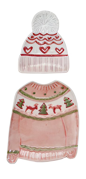 Sweater Shaped Plate with Hat Shaped Dish - Red